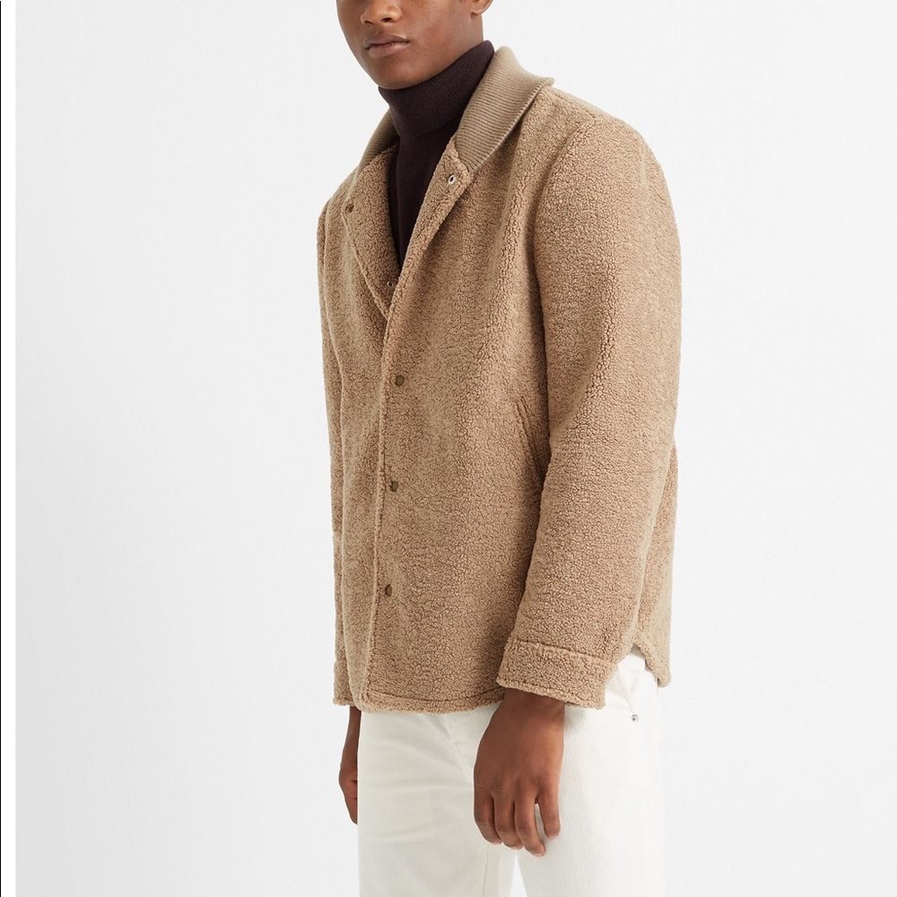 NEW CLUB MONACO SHERPA JACKET LARGE IN CAMEL